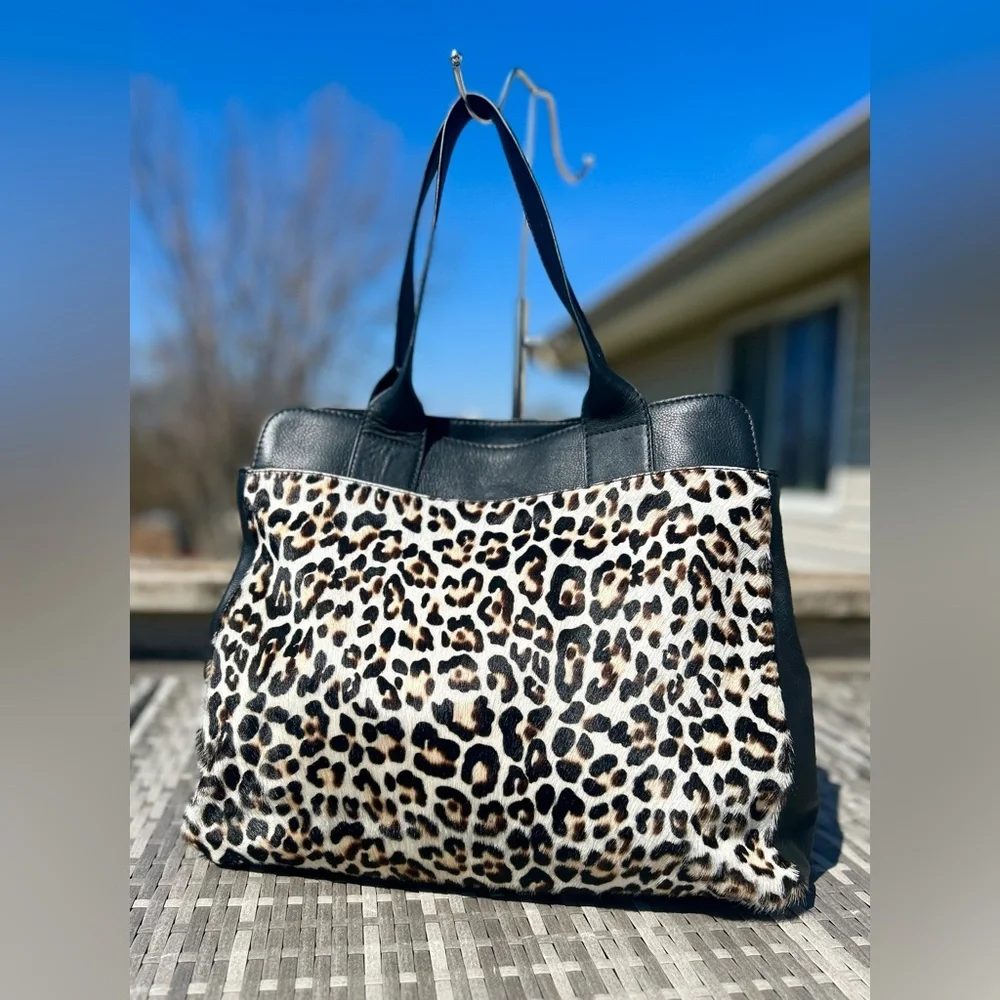 Boden Sherborne Leopard Print Cowhide Leather Tote Bag NWOT plus Dustbag - Picture 3 of 16